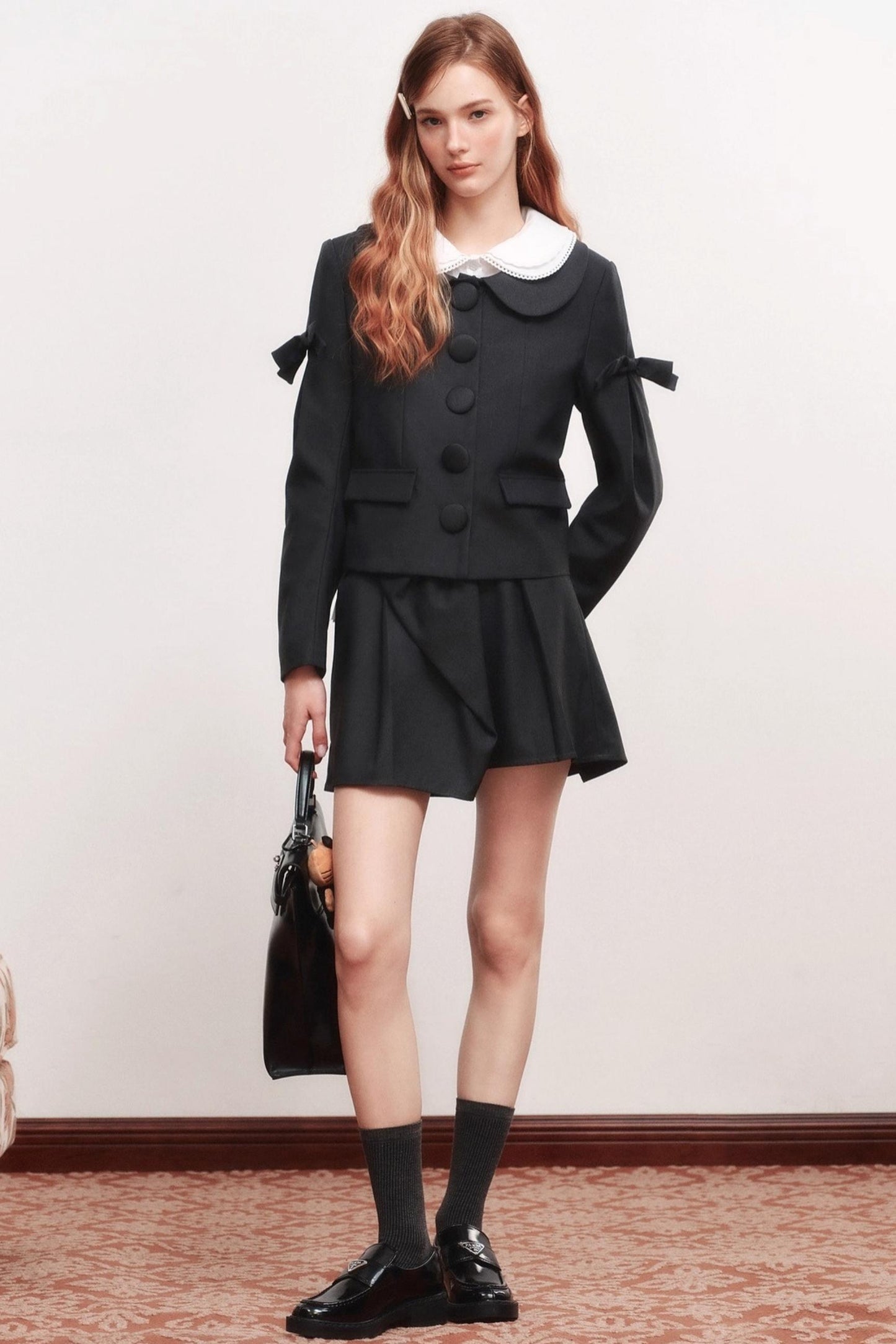 Bow Wool Long Sleeve Trench Coat