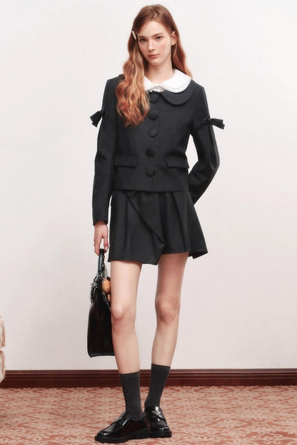 Bow Wool Long Sleeve Trench Coat