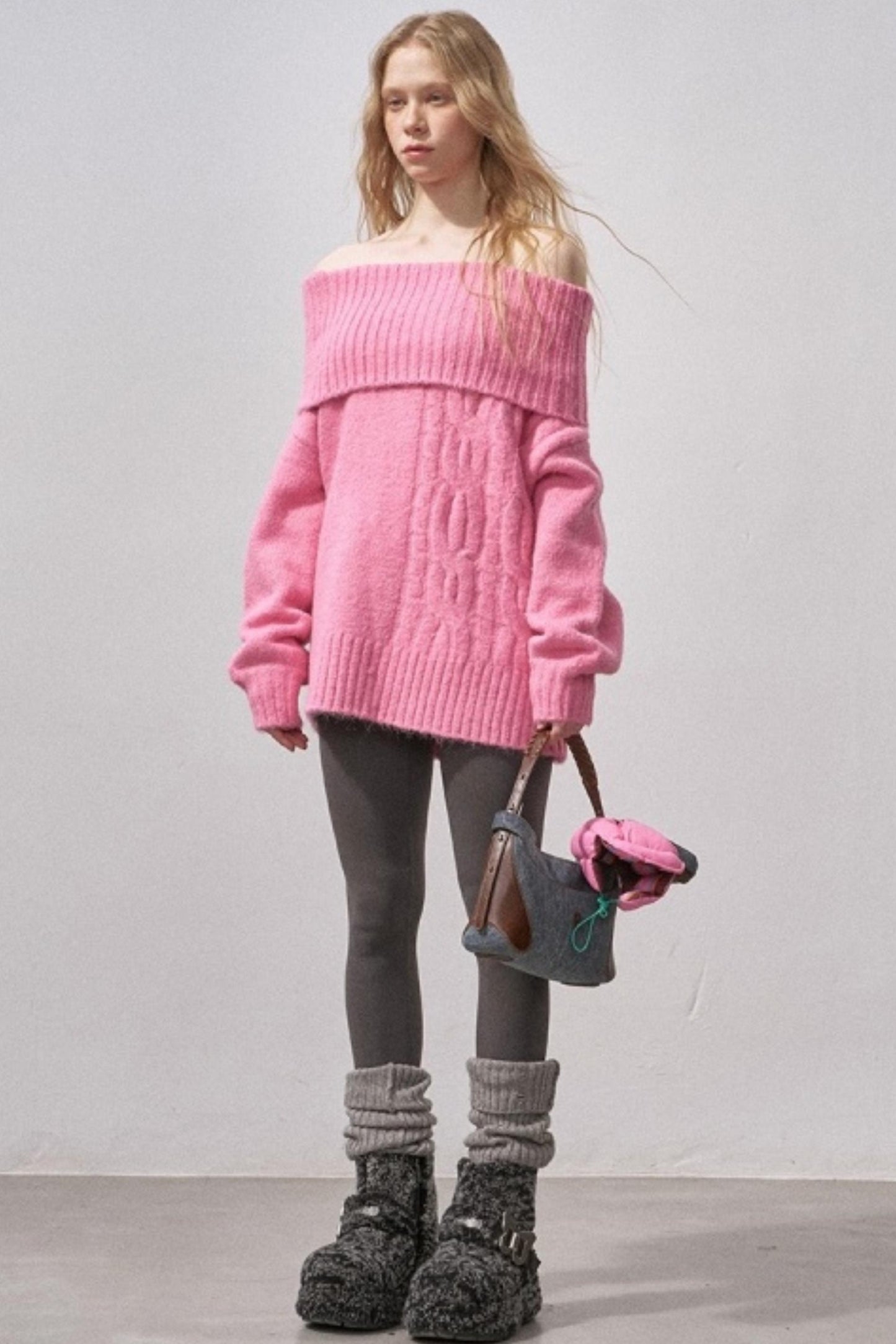 Cable-Knit Wool Off-Shoulder Sweater