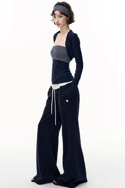 Drawstring Cotton Flared Sweatshirt Slacks