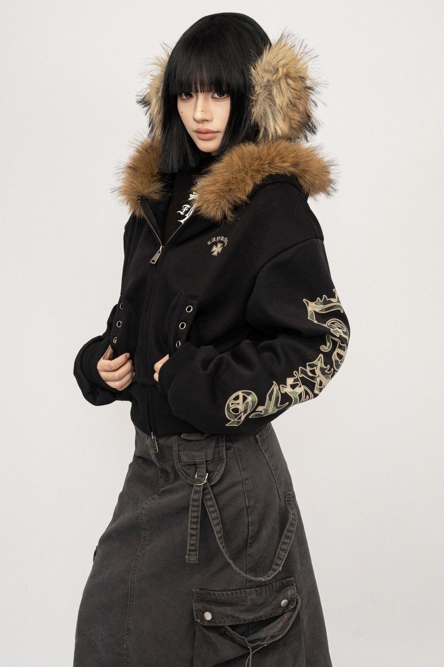 Vintage Spice Black Fur Short Jacket