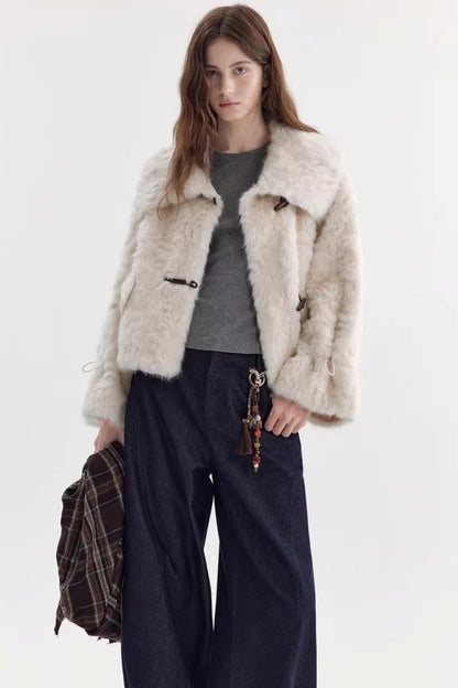 Imitation Horn Button Faux Fur Jacket