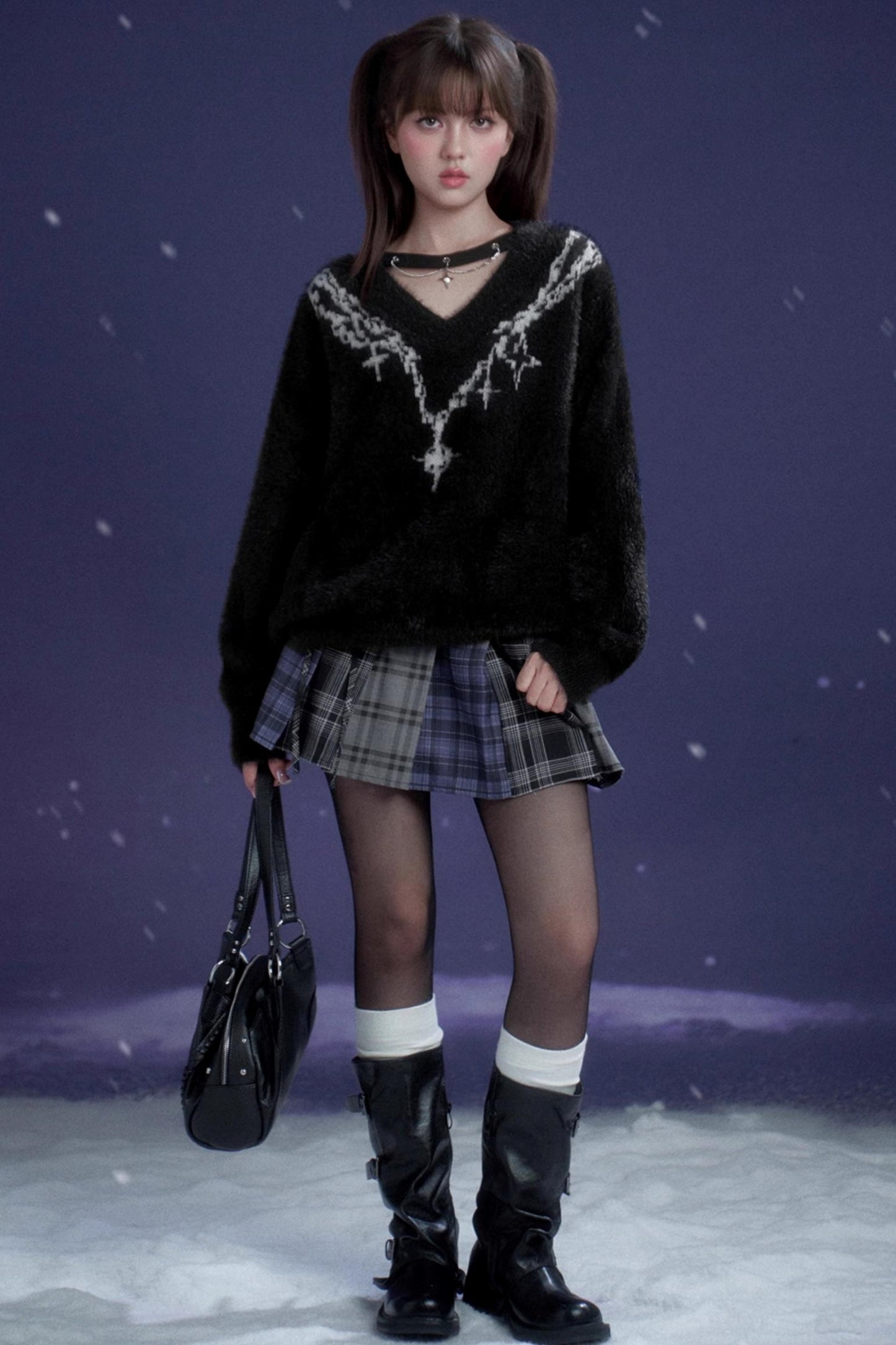 Energetic V-Neck Jacquard Sweater