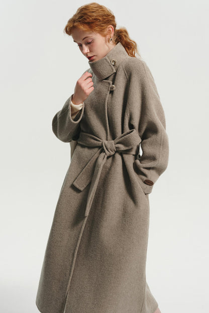 Premium Wool Tweed Stand-Collar Coat