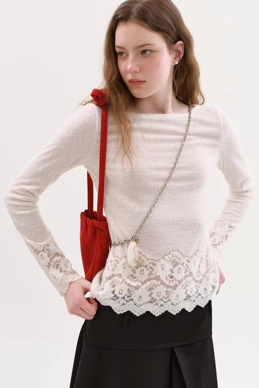 Off-Shoulder Knit Lace Top