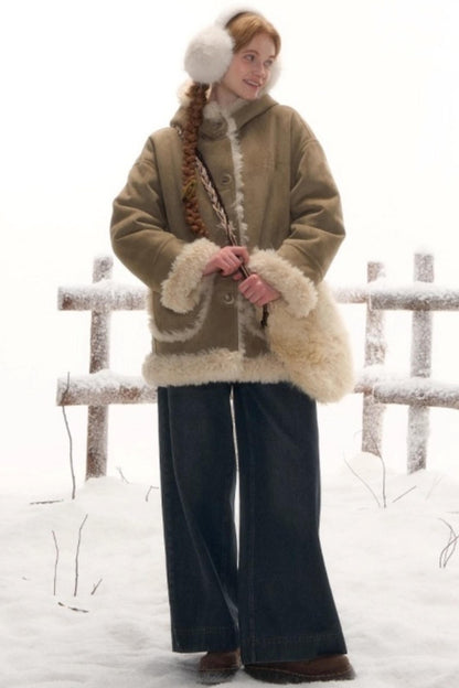 Reversible Hooded Suede Coat