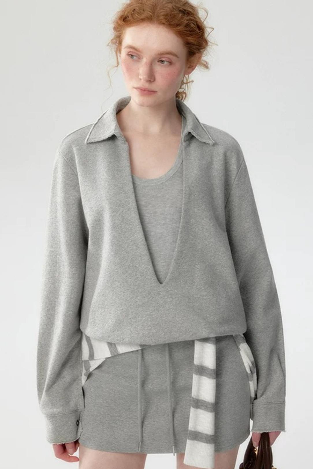 Korean-Style Layered Half-Zip Sweater