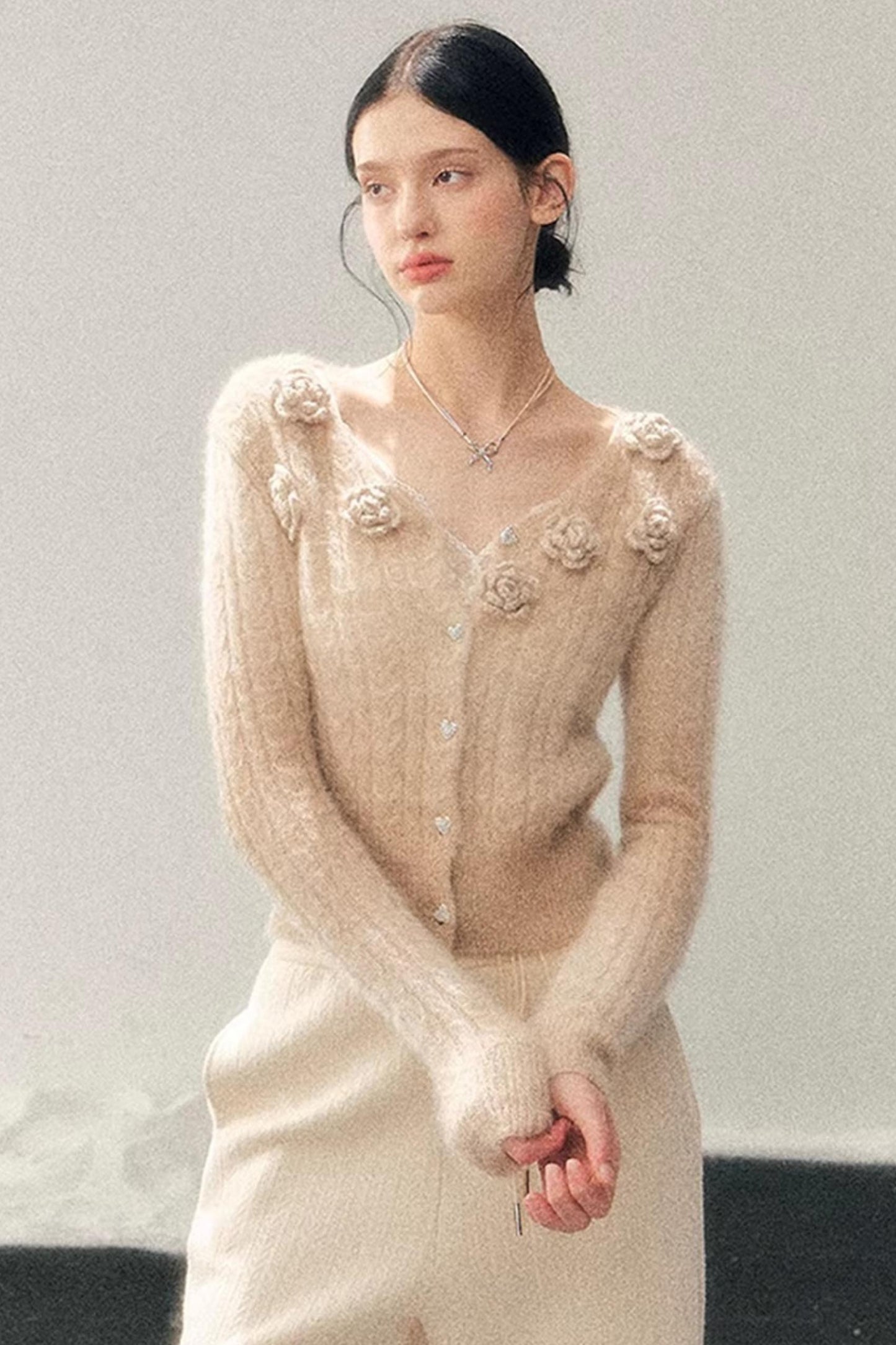 French Floral V-Neck Sweater