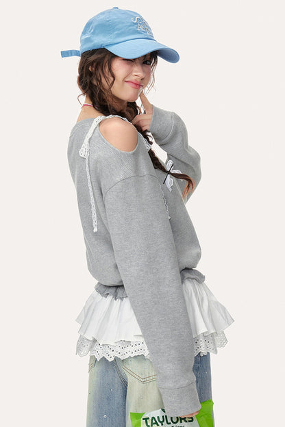 Skin-Friendly Slanted Shoulder Sweatshirt
