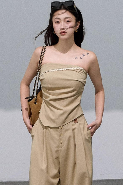 Waist-Cinched Wide-Leg Pants Set-Up