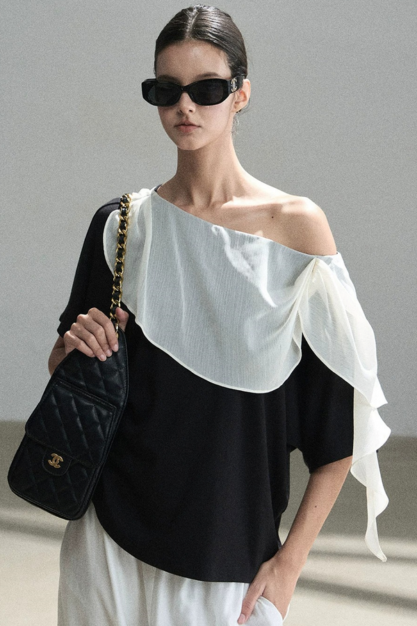 Black and White Off-Shoulder Top