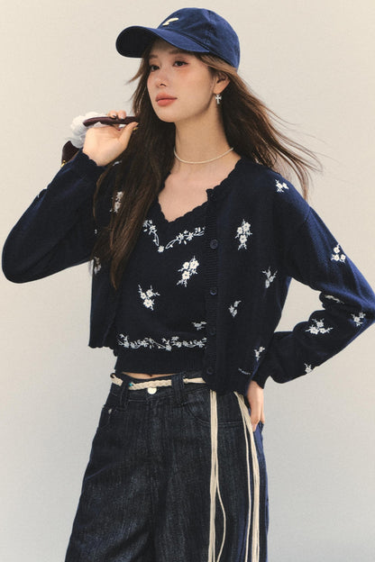 Knit Floral Cardigan Set-Up