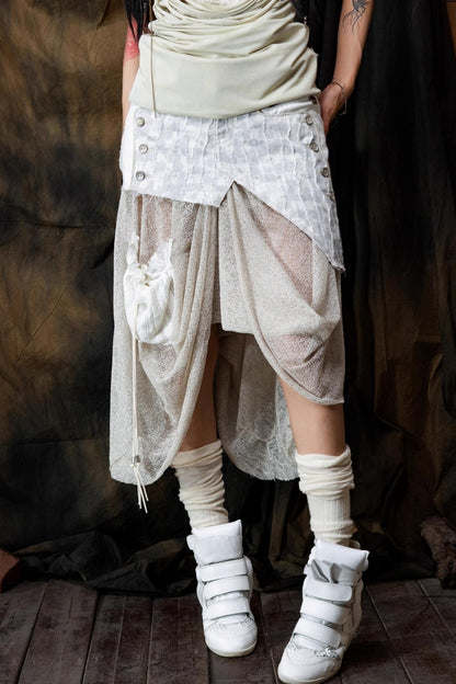 Vintage Patchwork Mesh Maxi Skirt