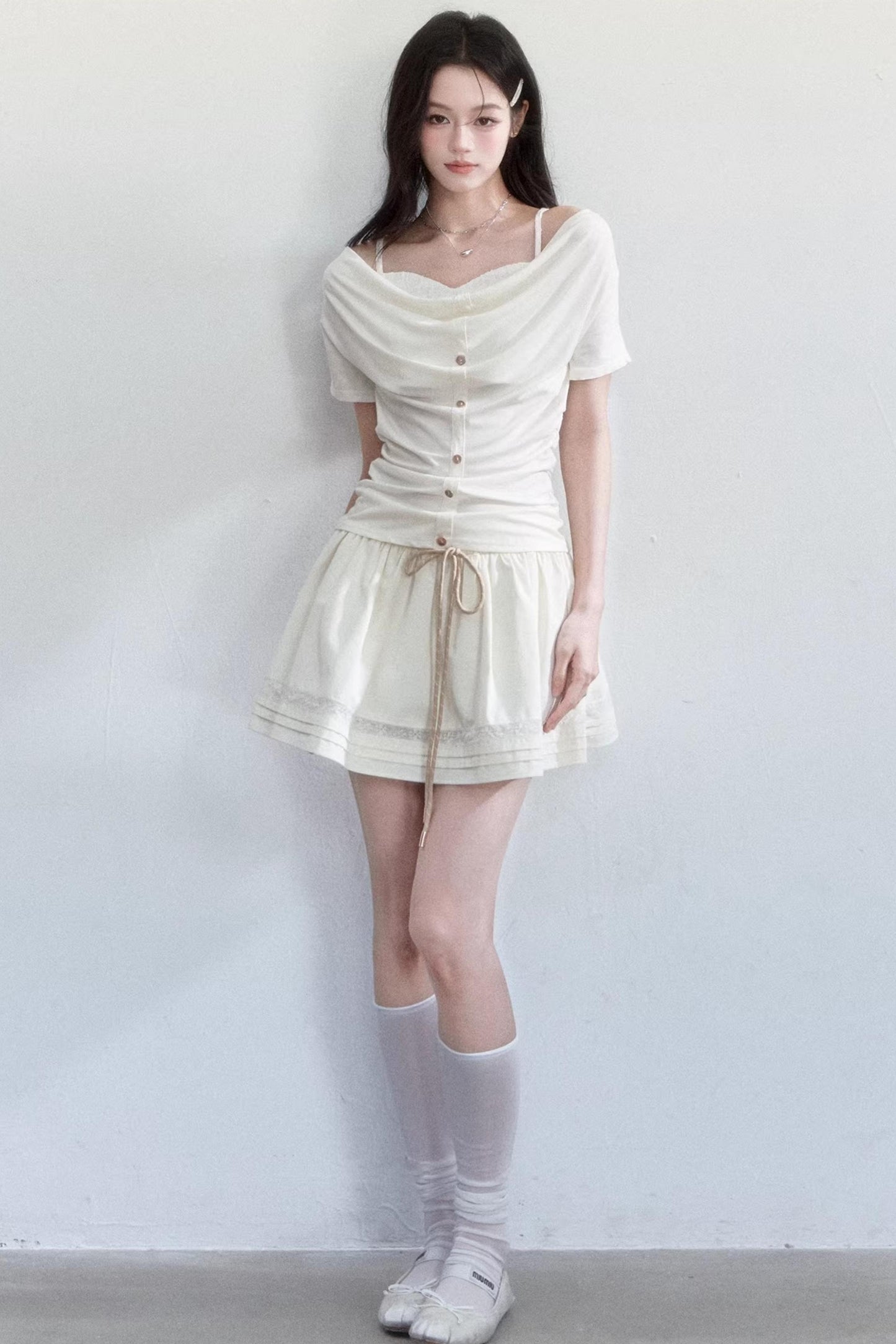 Lyocell Jacquard One-Shoulder Top Set-Up