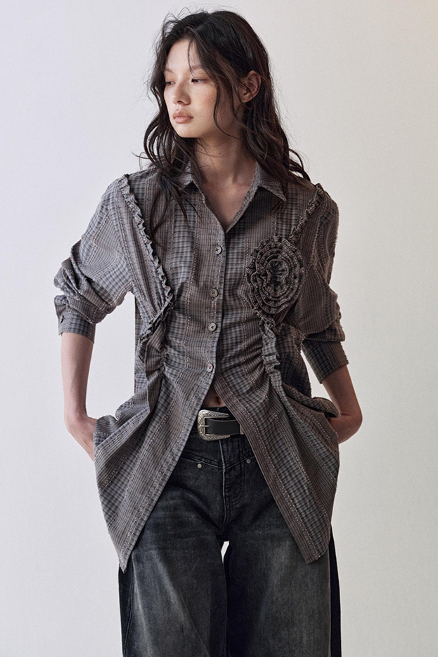 Gothic Plaid Flower Shirt & Skirt Set-Up