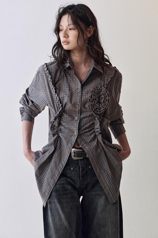 Gothic Plaid Flower Shirt & Skirt Set-Up