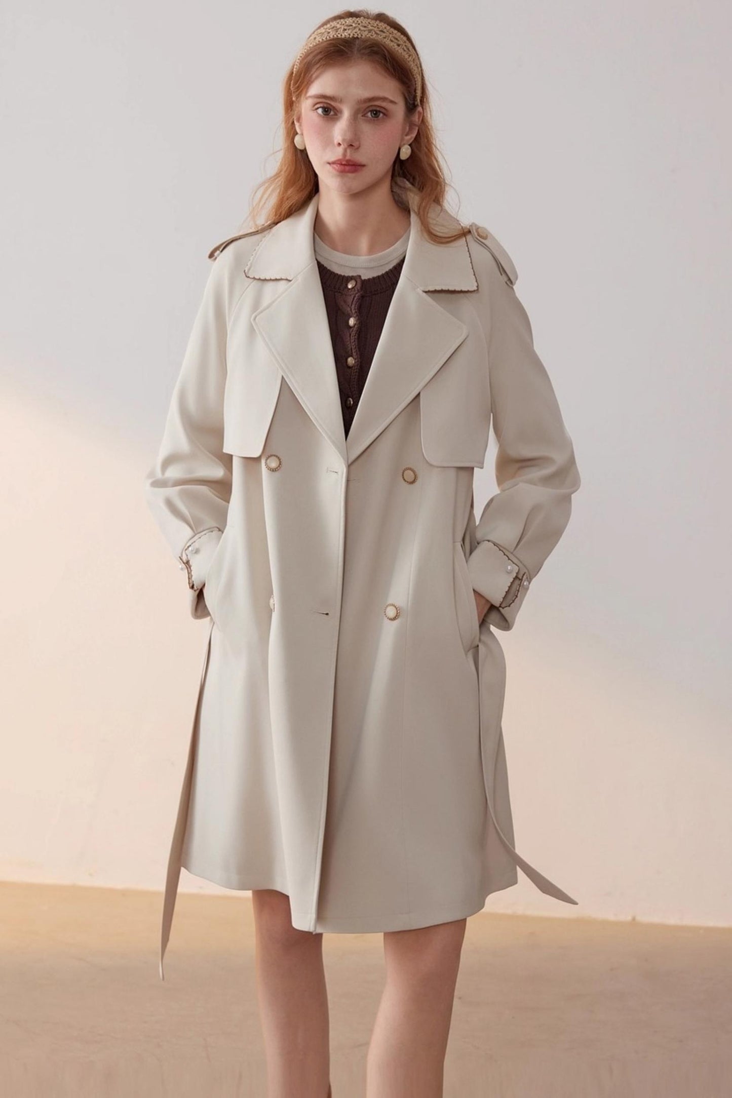 Beige Collar Trench Coat