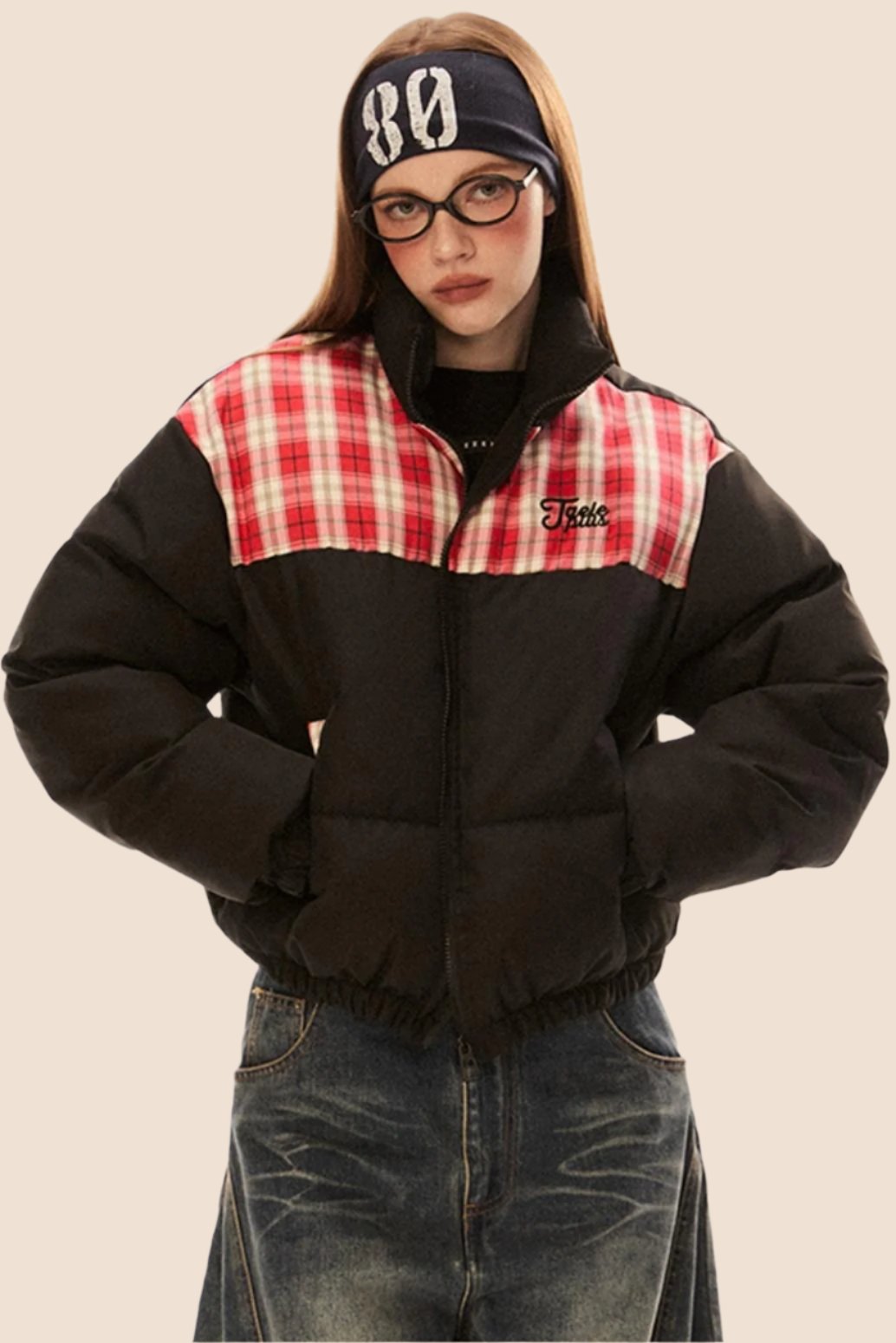 Retro Contrast Stitching Padded Coat