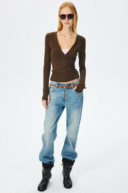 Narrow Suede Cowhide Brown Belt