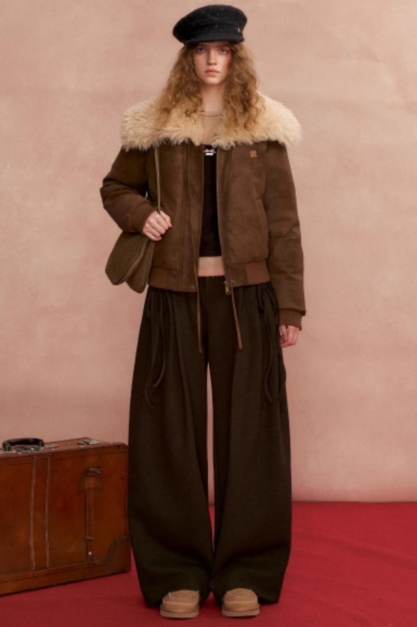 Pleated Bow Woolen Pants