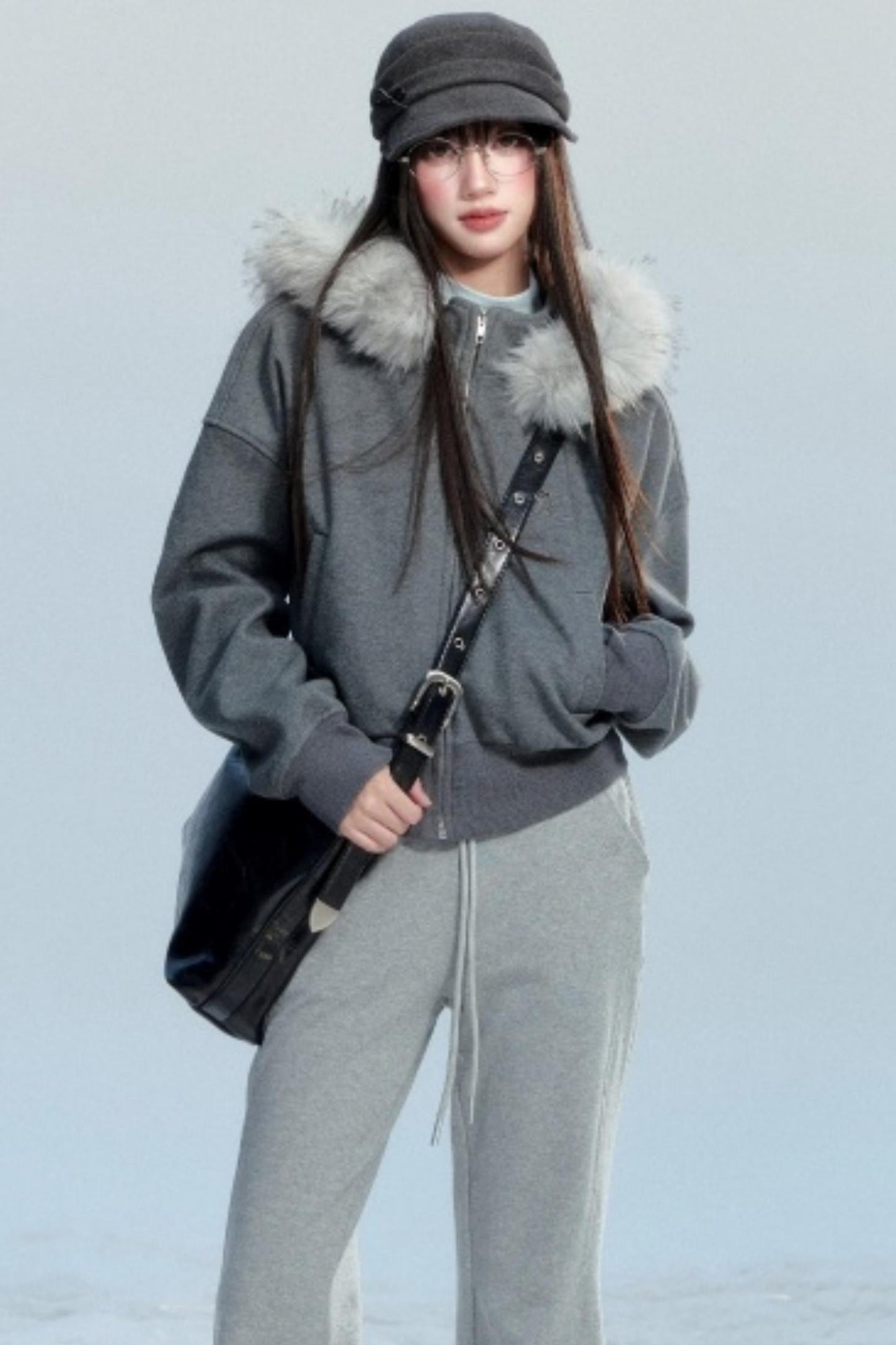 Relaxed Fur Collar Hooded Jacket
