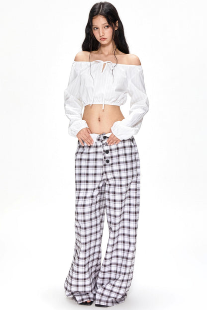 Summer Plaid Wide-Leg Pants