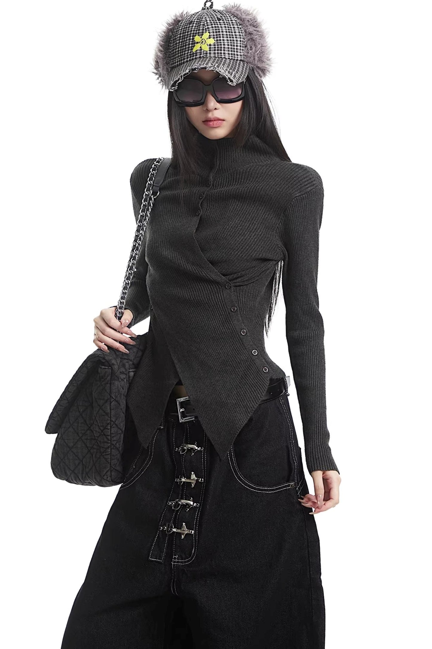 Black Half-High Collar Knit Sweater