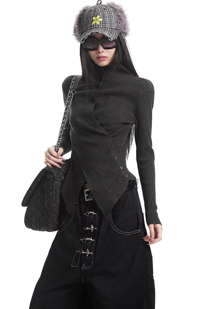 Black Half-High Collar Knit Sweater