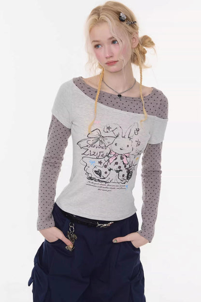 Gray Tone Rabbit Print Top