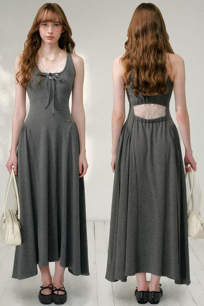 Vestido línea A irregular con escote en U en gris