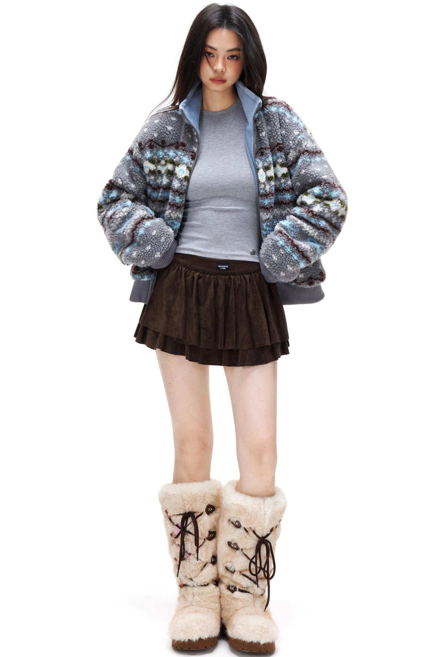 Suede Ruffled A-Line Skirt