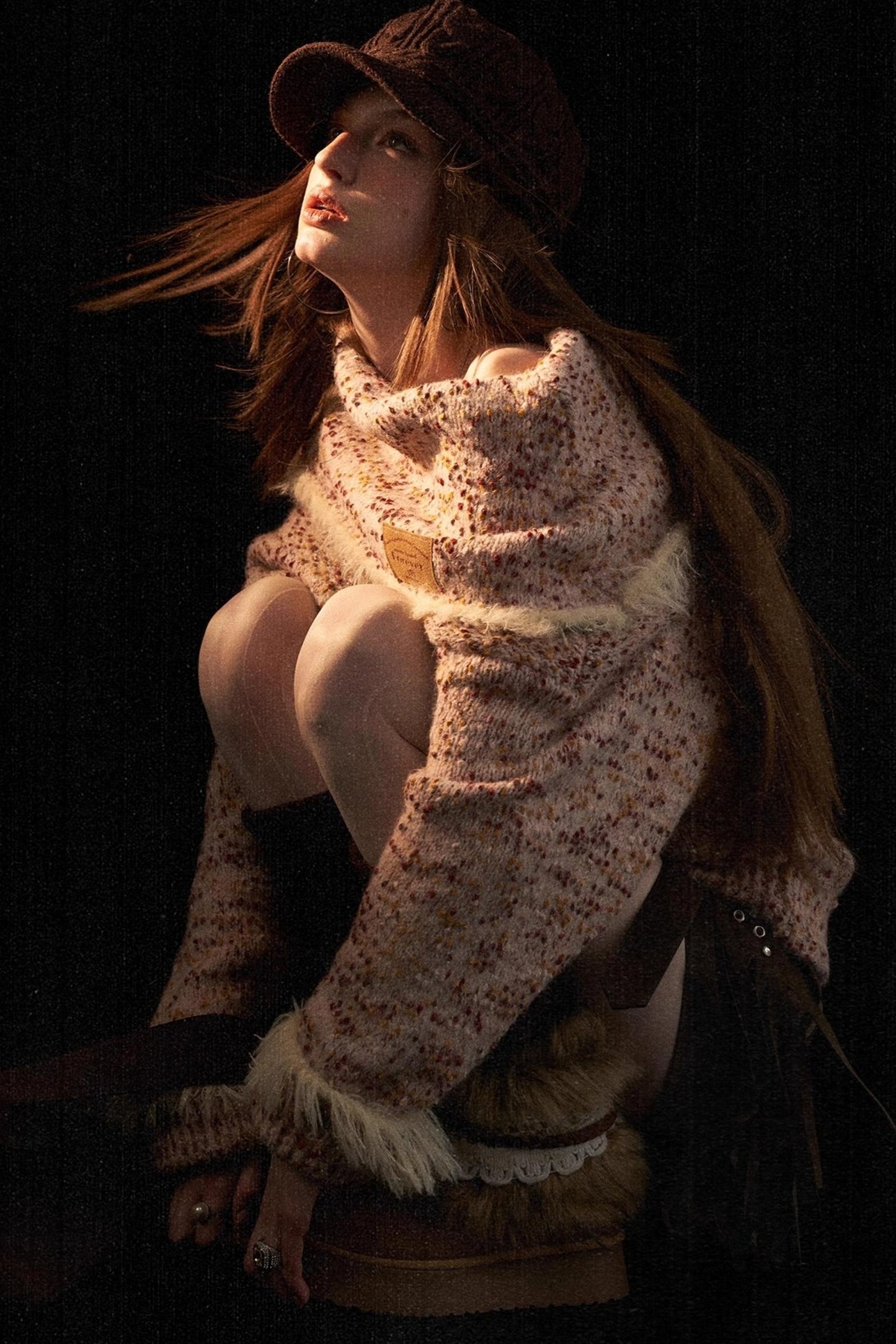 Mixed Yarn Slanted Shoulder Sweater