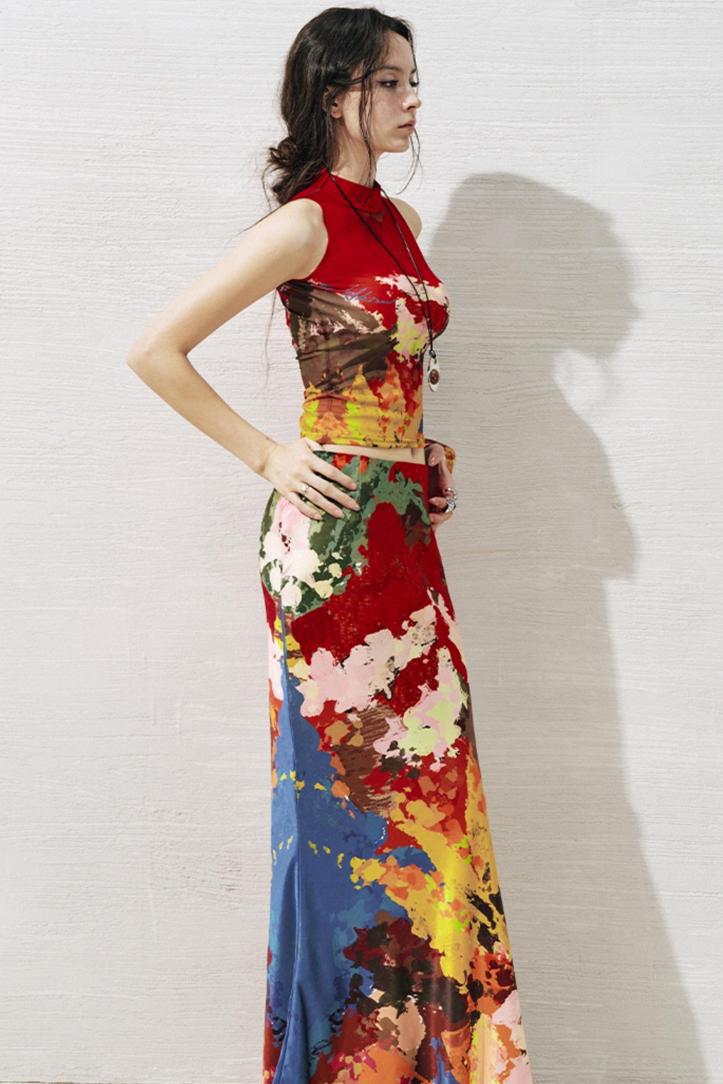 Artistic Contrast Vest Skirt Set