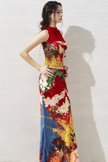 Artistic Contrast Vest Skirt Set
