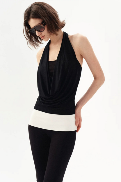 French Beaded Halter Backless Top