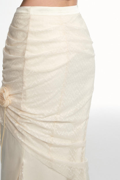 OfAkiva's "Cream Cream" tailor romantic oil painting texture lace satin fishtail skirt