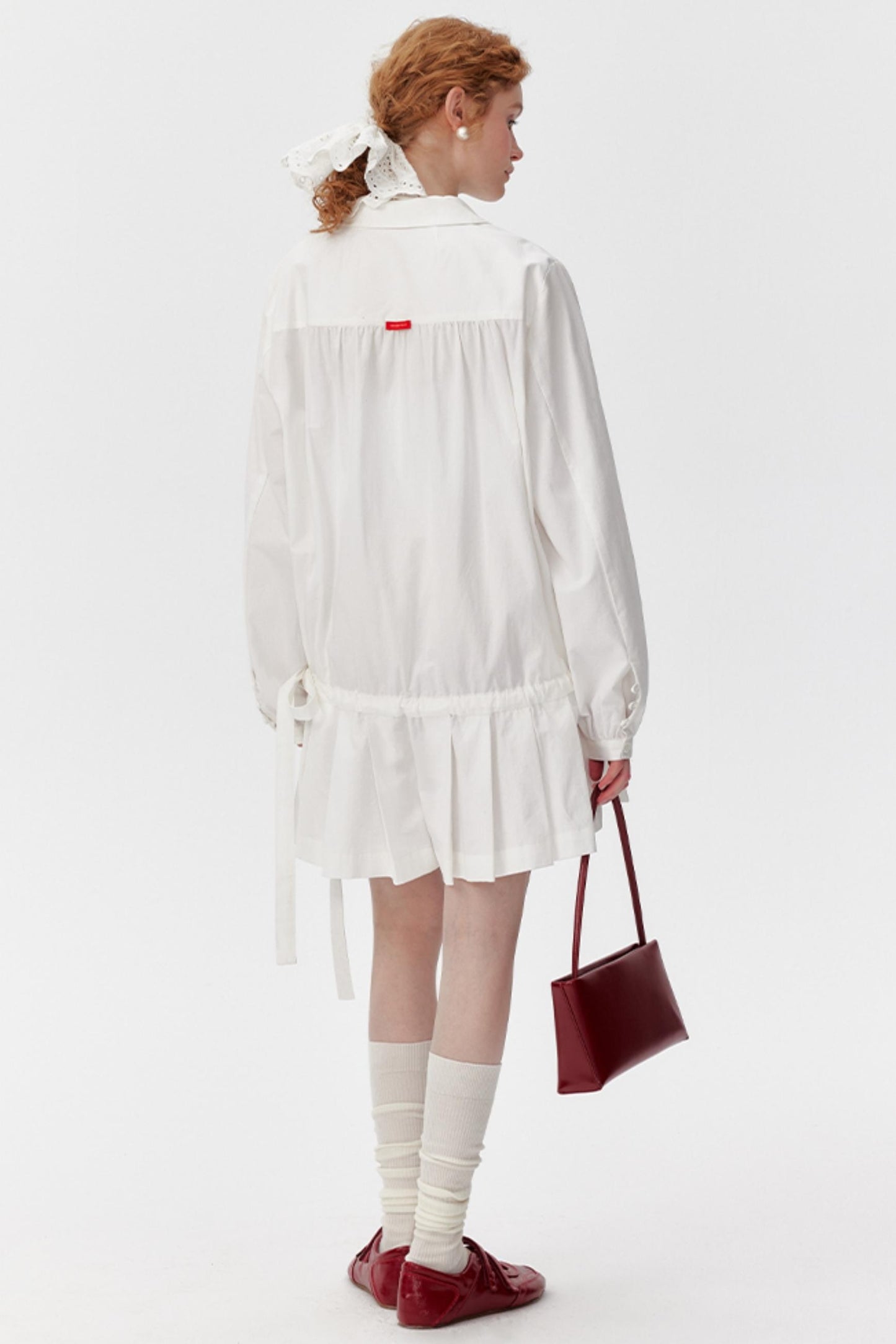 Pleated Drawstring Shirt Dress