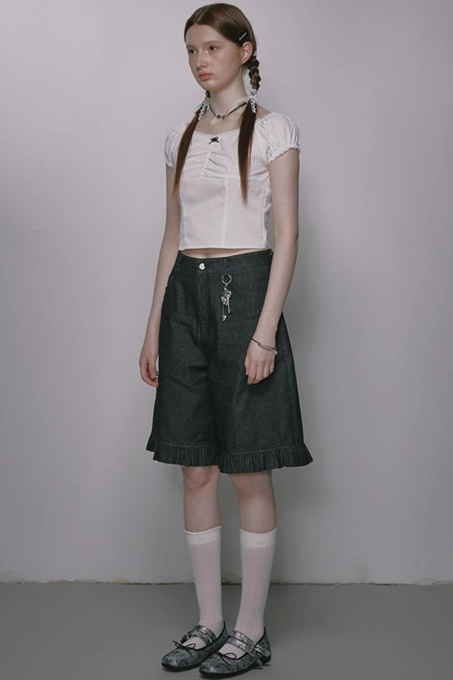 Nap Plaid Puff Sleeve Crop Top