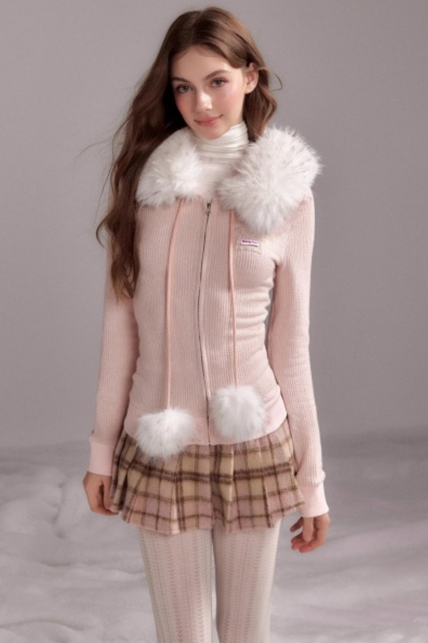 Knit Slim Detachable Fur Hooded Jacket