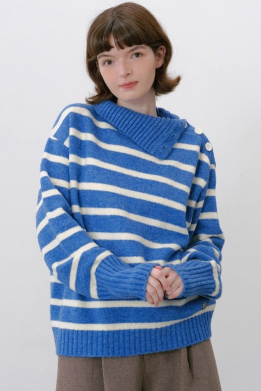 Vintage Slanted Neck Striped Sweater