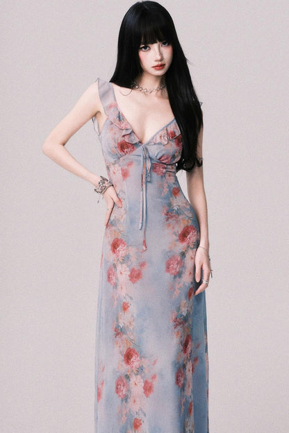 French V-Neck Halter Dress