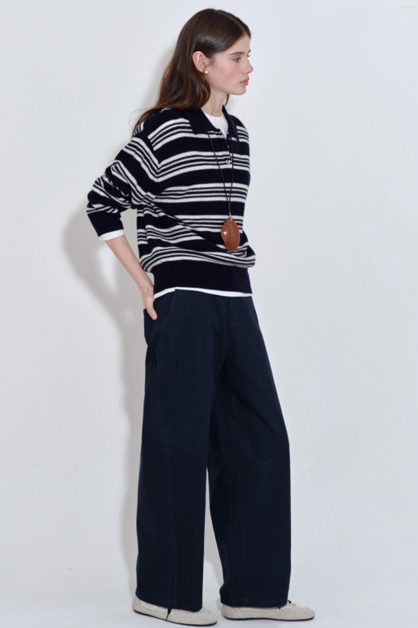 Soft Glutinous Texture Striped Polo Top