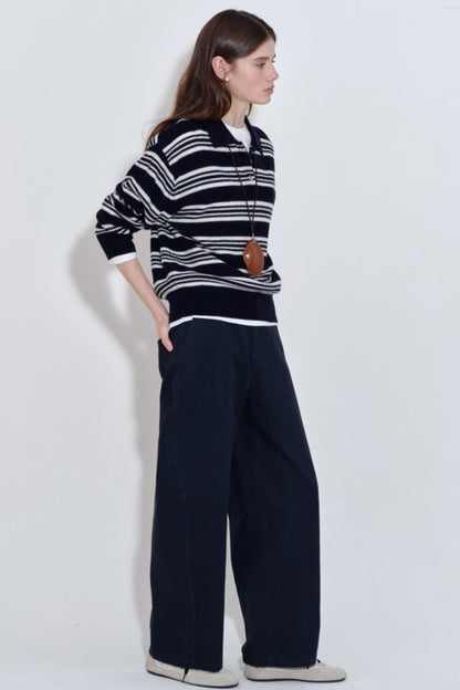 Soft Glutinous Texture Striped Polo Top