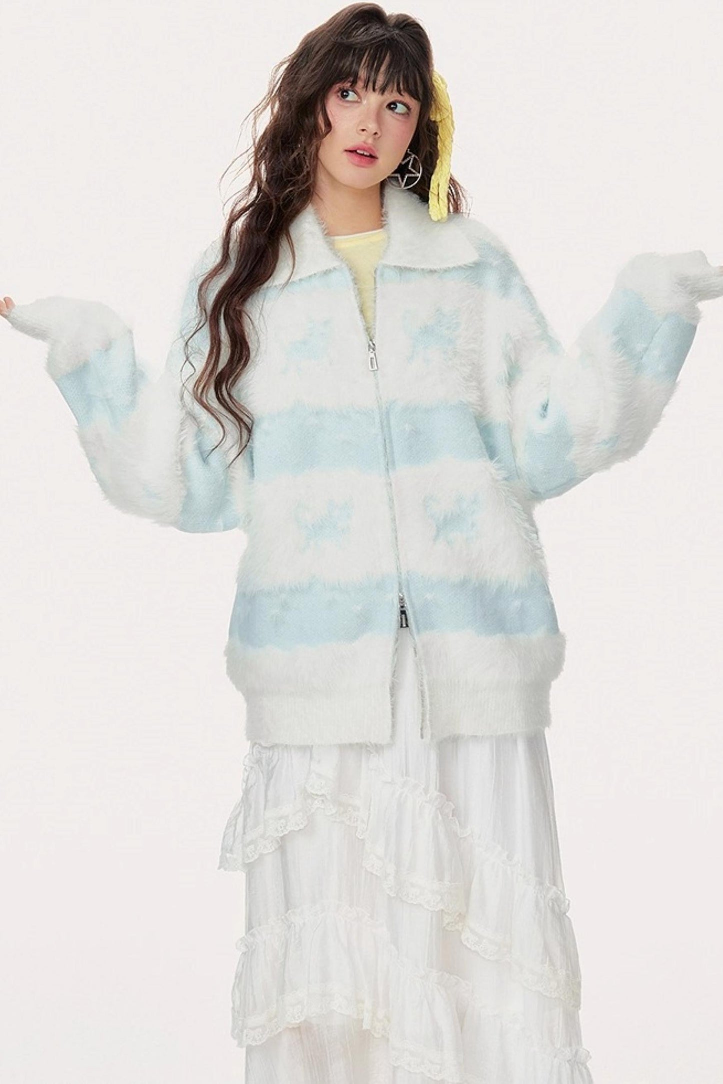 Soft Light Blue Knit Jacket