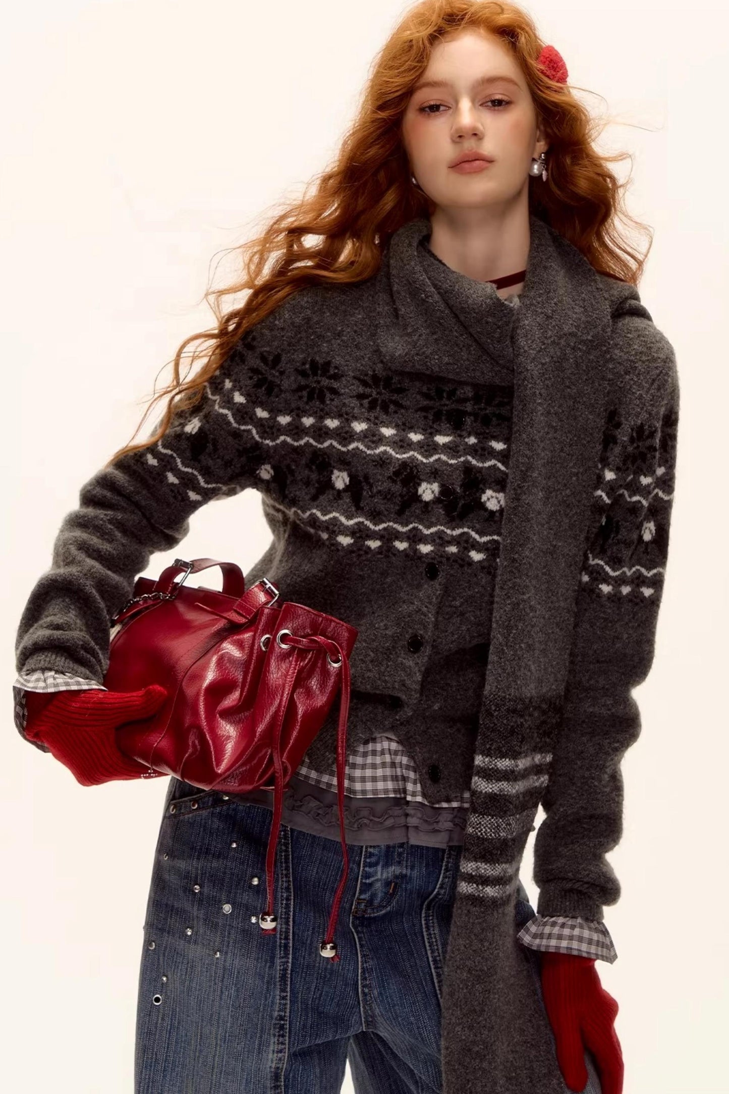 Jacquard Knit Cardigan Set