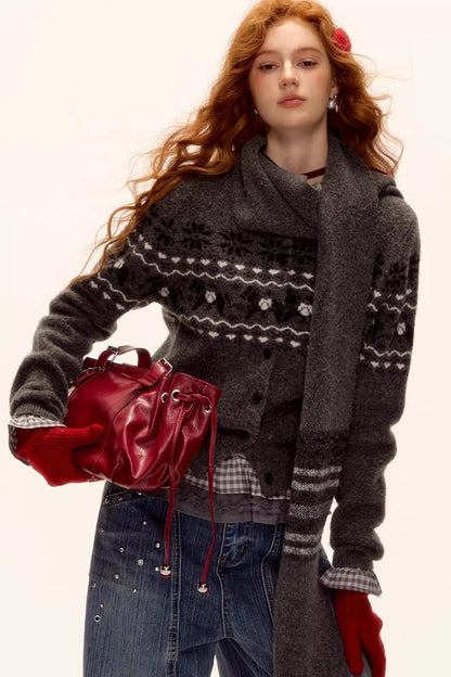 Jacquard Knit Cardigan Set