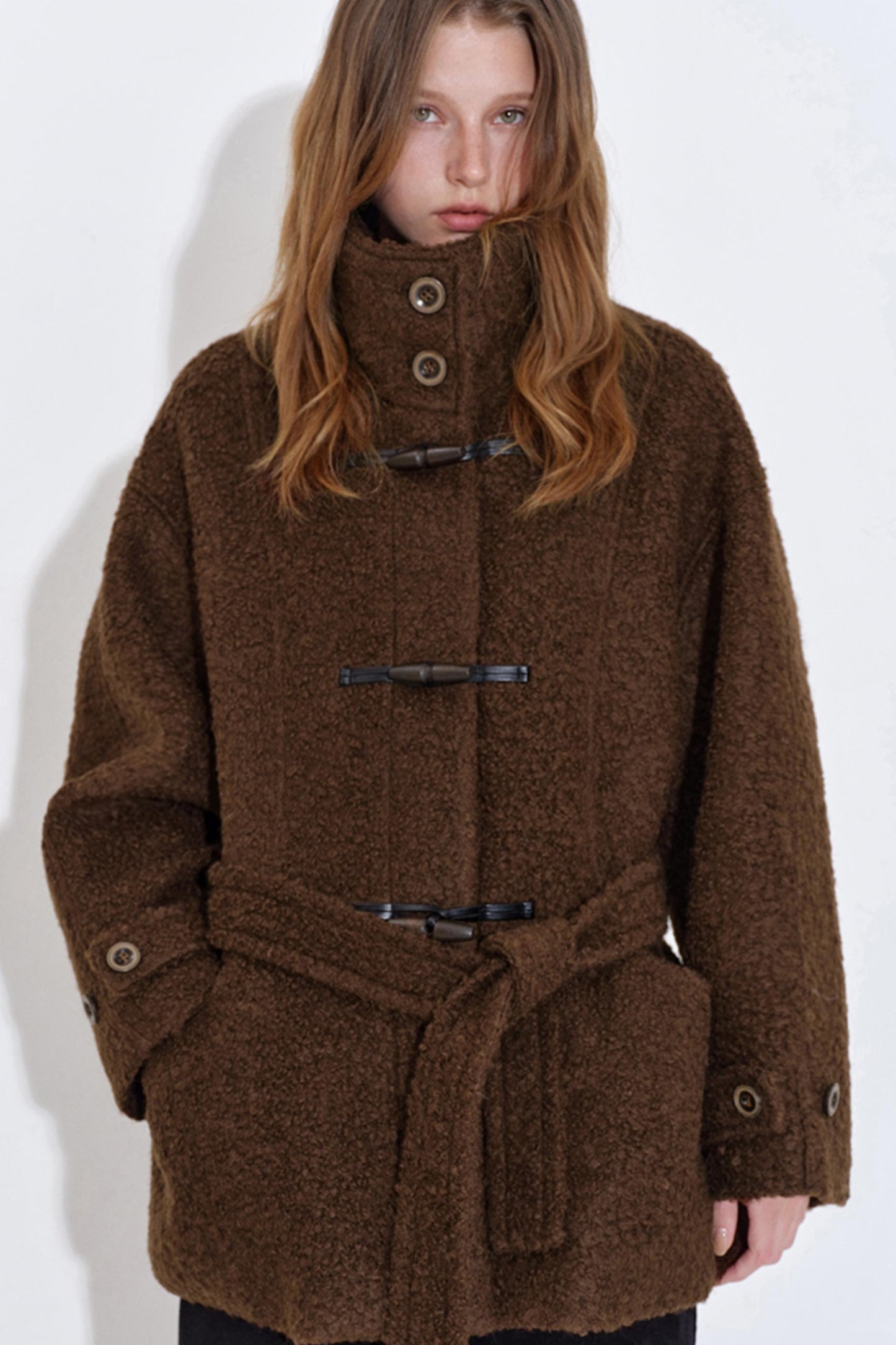 Wool Blend Leather Trim Coat