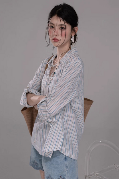 Conjunto de Camisa a Rayas Azul Soda