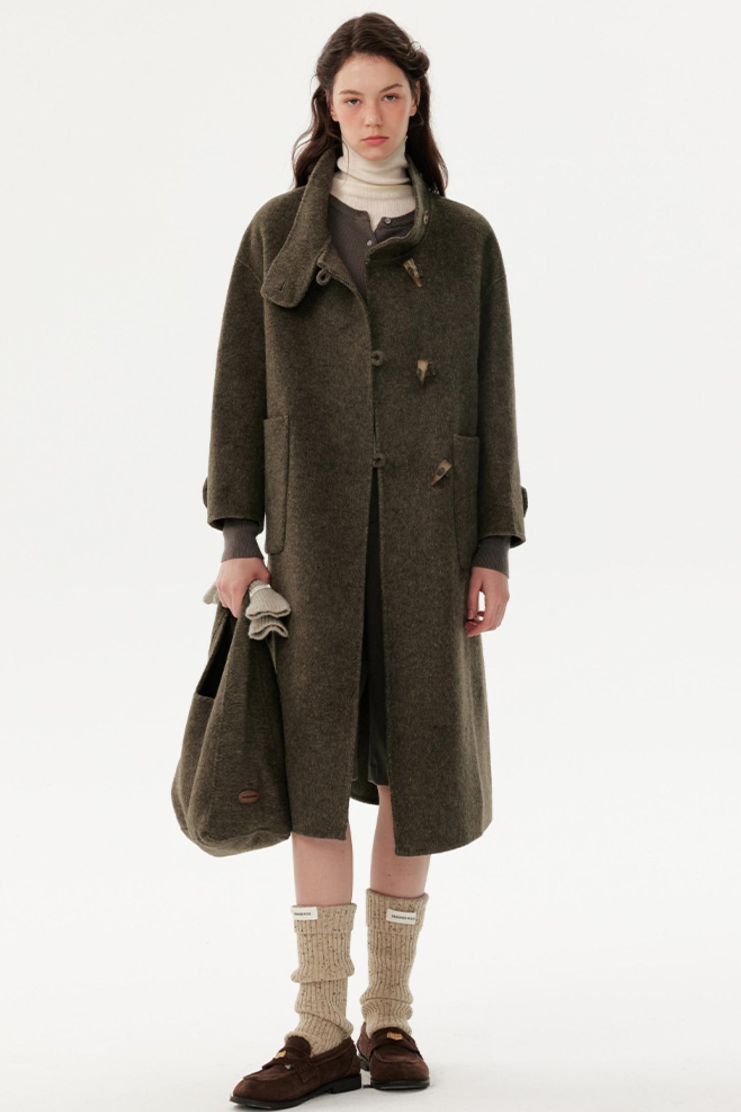 Collar Wool Reversible Coat & Bag Set