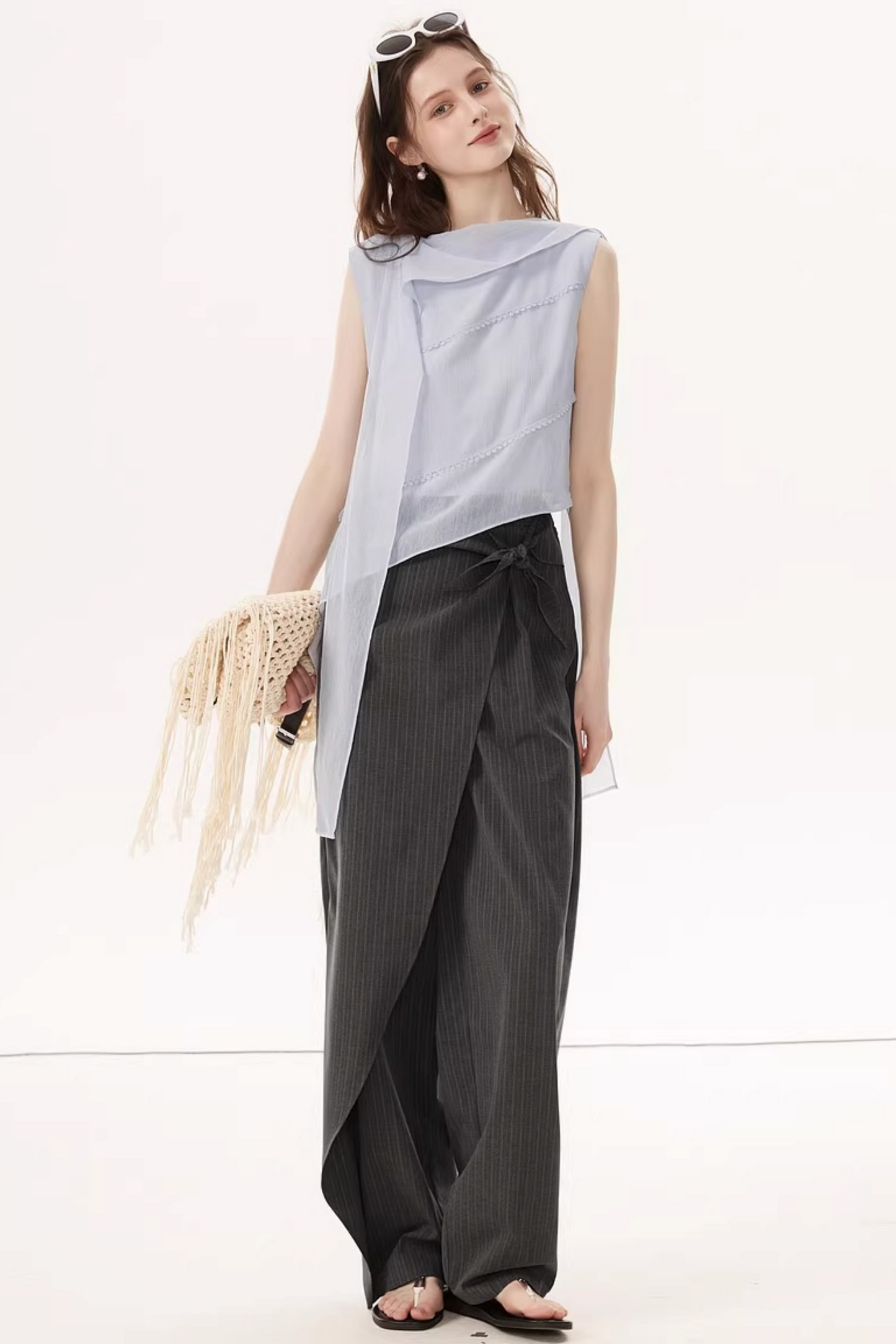 Haut à ruban en mousseline froissée